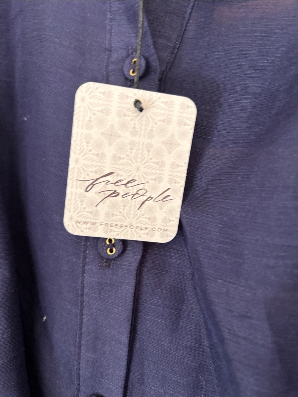 Free people  Deep Navy Pleated Puff-Sleeve Button Blouse - Picture 3 of 5